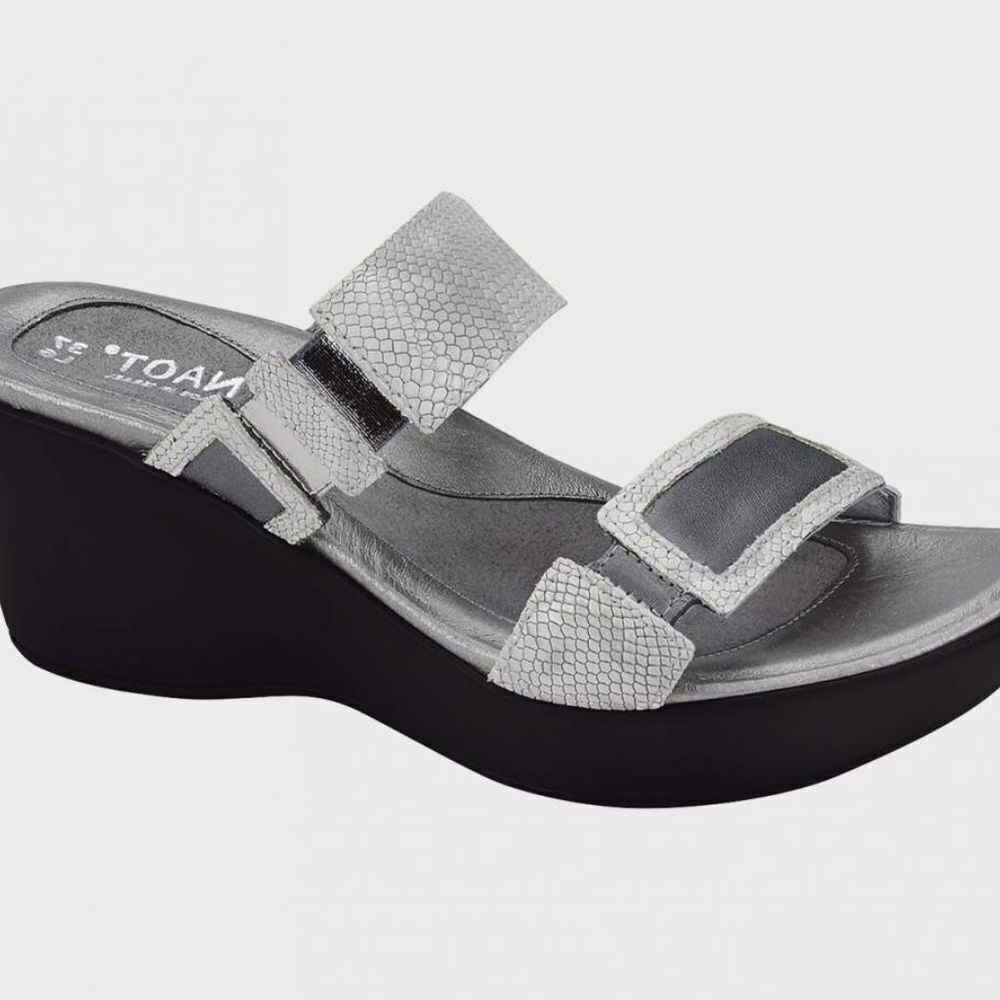 Naot Treasure Silver Snake/Sterling Leather Mules Sz 39/8-8.5